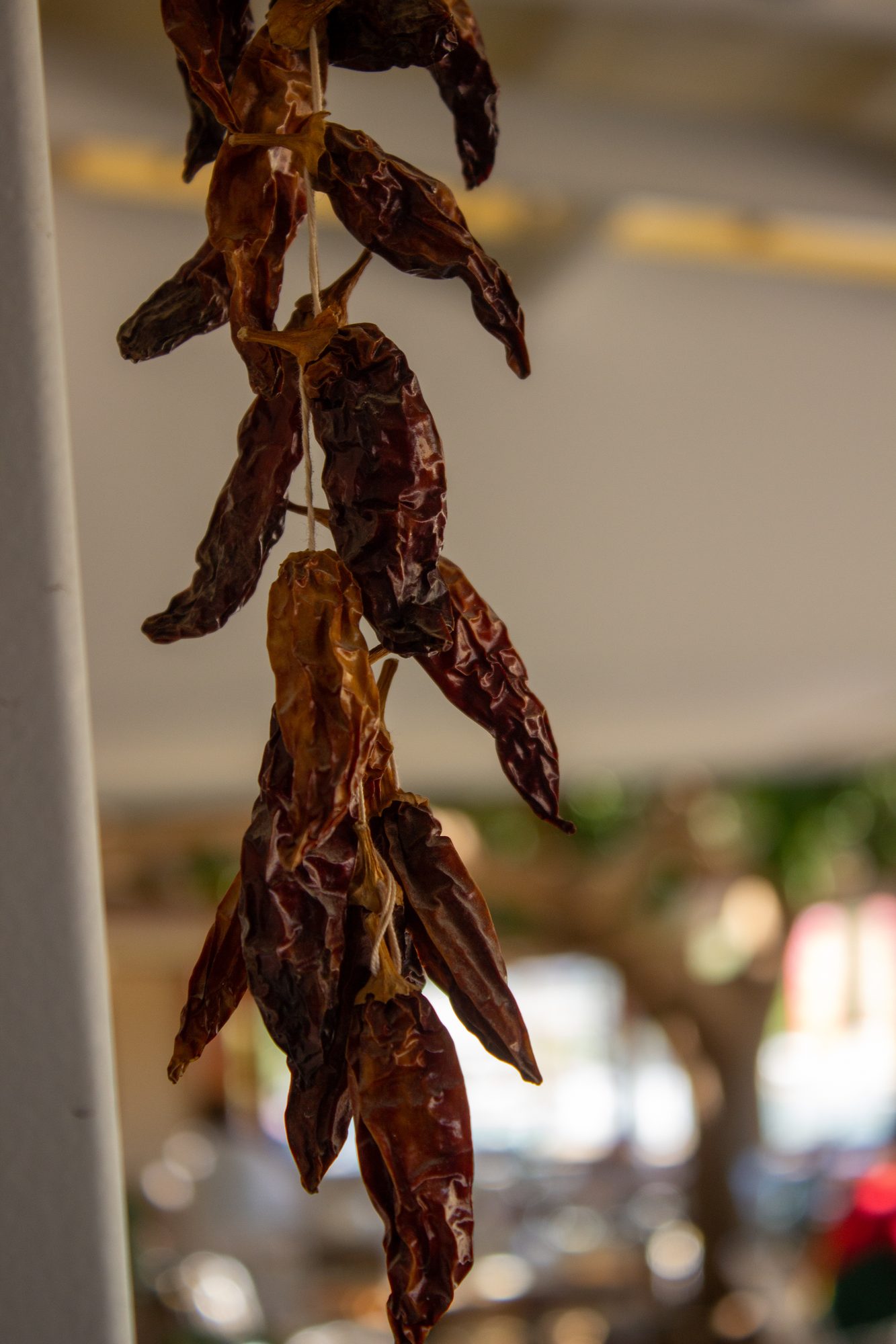 Dried red peppers hanging in the kitchen